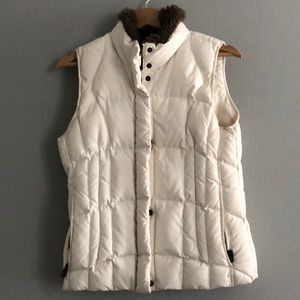 eddie bauer down vest with faux fur at neck